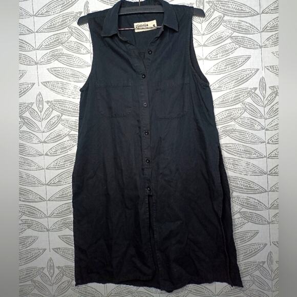 Pistola Sleeveless Tunic Top Button Down Split Sides Black Neutral - Picture 1 of 6